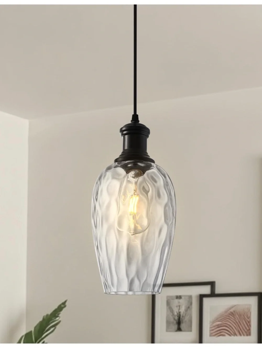 Modern Farmhouse Pendant Light Hammered Glass-BLACK (1-pack)